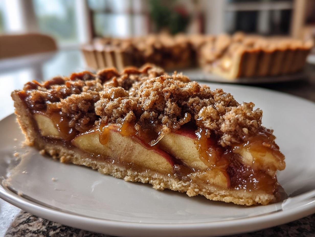 caramel apple tart with cinnamon streusel
